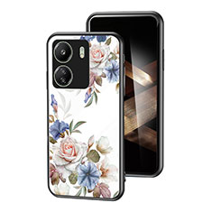Silicone Frame Flowers Mirror Case Cover for Xiaomi Redmi 13C White