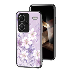Silicone Frame Flowers Mirror Case Cover for Xiaomi Redmi Note 13 Pro+ Plus 5G Clove Purple