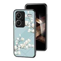Silicone Frame Flowers Mirror Case Cover for Xiaomi Redmi Note 13 Pro+ Plus 5G Cyan