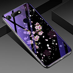 Silicone Frame Flowers Mirror Case Cover K01 for Huawei Honor V20 Purple
