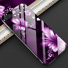 Silicone Frame Flowers Mirror Case Cover M03 for Oppo K1 Purple