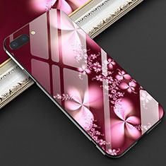 Silicone Frame Flowers Mirror Case Cover M03 for Oppo K1 Red