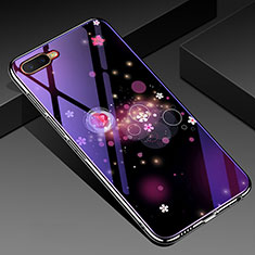 Silicone Frame Flowers Mirror Case Cover M04 for Oppo K1 Purple