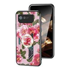 Silicone Frame Flowers Mirror Case Cover S01 for Asus ROG Phone 6 Pro Red