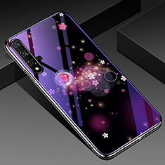 Silicone Frame Flowers Mirror Case Cover S01 for Huawei Honor 20 Purple