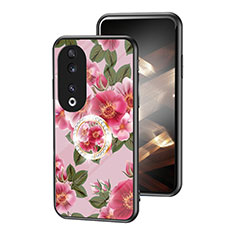 Silicone Frame Flowers Mirror Case Cover S01 for Huawei Honor 90 5G Red