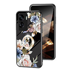 Silicone Frame Flowers Mirror Case Cover S01 for Huawei Honor 90 Lite 5G Black