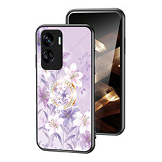 Silicone Frame Flowers Mirror Case Cover S01 for Huawei Honor 90 Lite 5G Clove Purple