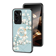 Silicone Frame Flowers Mirror Case Cover S01 for Huawei Honor 90 Lite 5G Cyan