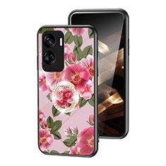 Silicone Frame Flowers Mirror Case Cover S01 for Huawei Honor 90 Lite 5G Red
