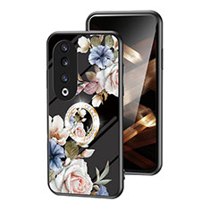 Silicone Frame Flowers Mirror Case Cover S01 for Huawei Honor 90 Pro 5G Black
