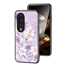 Silicone Frame Flowers Mirror Case Cover S01 for Huawei Honor 90 Pro 5G Clove Purple