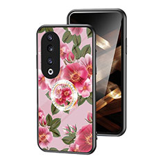 Silicone Frame Flowers Mirror Case Cover S01 for Huawei Honor 90 Pro 5G Red