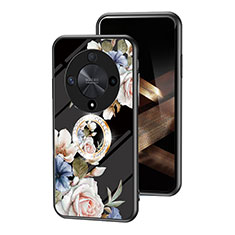 Silicone Frame Flowers Mirror Case Cover S01 for Huawei Honor Magic6 Lite 5G Black