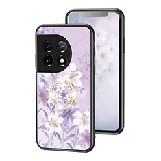 Silicone Frame Flowers Mirror Case Cover S01 for OnePlus 11 5G Clove Purple