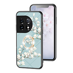 Silicone Frame Flowers Mirror Case Cover S01 for OnePlus 11 5G Cyan