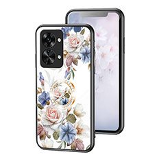Silicone Frame Flowers Mirror Case Cover S01 for OnePlus Nord 2T 5G White