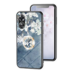 Silicone Frame Flowers Mirror Case Cover S01 for Oppo A17 Blue