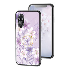 Silicone Frame Flowers Mirror Case Cover S01 for Oppo A17 Clove Purple