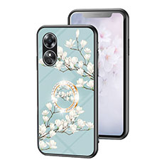 Silicone Frame Flowers Mirror Case Cover S01 for Oppo A17 Cyan