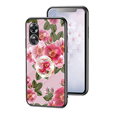 Silicone Frame Flowers Mirror Case Cover S01 for Oppo A17 Red