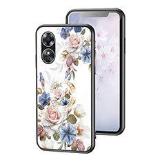 Silicone Frame Flowers Mirror Case Cover S01 for Oppo A17 White