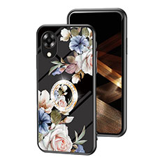 Silicone Frame Flowers Mirror Case Cover S01 for Oppo A17K Black