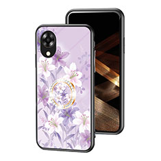 Silicone Frame Flowers Mirror Case Cover S01 for Oppo A17K Clove Purple