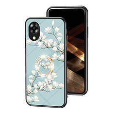 Silicone Frame Flowers Mirror Case Cover S01 for Oppo A17K Cyan