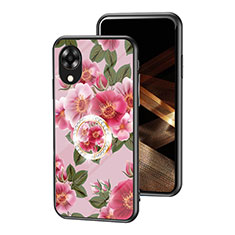 Silicone Frame Flowers Mirror Case Cover S01 for Oppo A17K Red