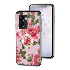 Silicone Frame Flowers Mirror Case Cover S01 for Oppo A56S 5G Red