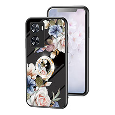 Silicone Frame Flowers Mirror Case Cover S01 for Oppo A57 4G Black