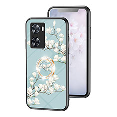 Silicone Frame Flowers Mirror Case Cover S01 for Oppo A57 4G Cyan