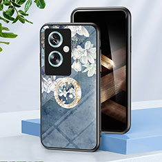 Silicone Frame Flowers Mirror Case Cover S01 for Oppo A79 5G Blue