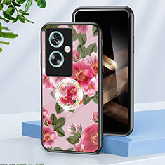 Silicone Frame Flowers Mirror Case Cover S01 for Oppo A79 5G Red