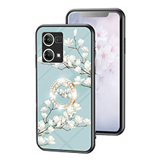 Silicone Frame Flowers Mirror Case Cover S01 for Oppo F21s Pro 4G Cyan