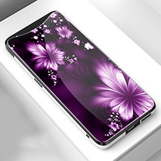 Silicone Frame Flowers Mirror Case Cover S01 for Oppo Find X Super Flash Edition Purple