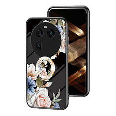 Silicone Frame Flowers Mirror Case Cover S01 for Oppo Find X6 5G Black