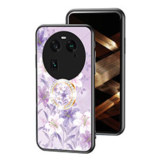 Silicone Frame Flowers Mirror Case Cover S01 for Oppo Find X6 5G Clove Purple