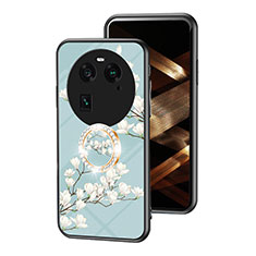 Silicone Frame Flowers Mirror Case Cover S01 for Oppo Find X6 5G Cyan