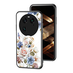 Silicone Frame Flowers Mirror Case Cover S01 for Oppo Find X6 5G White