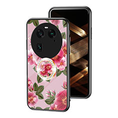 Silicone Frame Flowers Mirror Case Cover S01 for Oppo Find X6 Pro 5G Red