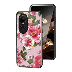 Silicone Frame Flowers Mirror Case Cover S01 for Oppo Reno10 5G Red