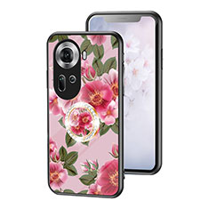 Silicone Frame Flowers Mirror Case Cover S01 for Oppo Reno11 5G Red