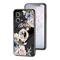 Silicone Frame Flowers Mirror Case Cover S01 for Oppo Reno7 4G Black