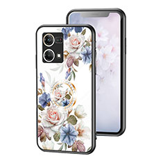 Silicone Frame Flowers Mirror Case Cover S01 for Oppo Reno8 4G White