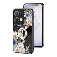 Silicone Frame Flowers Mirror Case Cover S01 for Oppo Reno8 Pro 5G Black