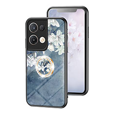 Silicone Frame Flowers Mirror Case Cover S01 for Oppo Reno8 Pro 5G Blue