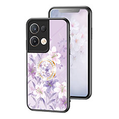 Silicone Frame Flowers Mirror Case Cover S01 for Oppo Reno8 Pro 5G Clove Purple
