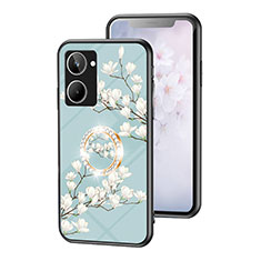 Silicone Frame Flowers Mirror Case Cover S01 for Realme 10 4G Cyan